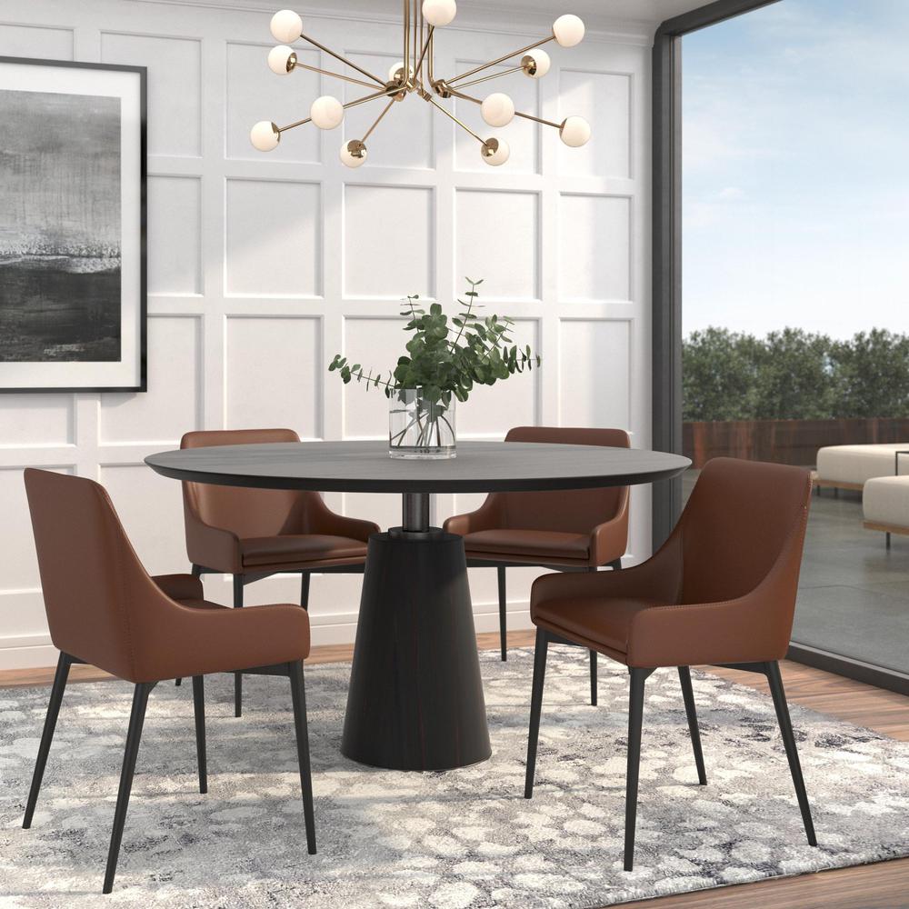 Pu Dining Chair/Black Legs, Cognac Pu, Set Of 2. Picture 2