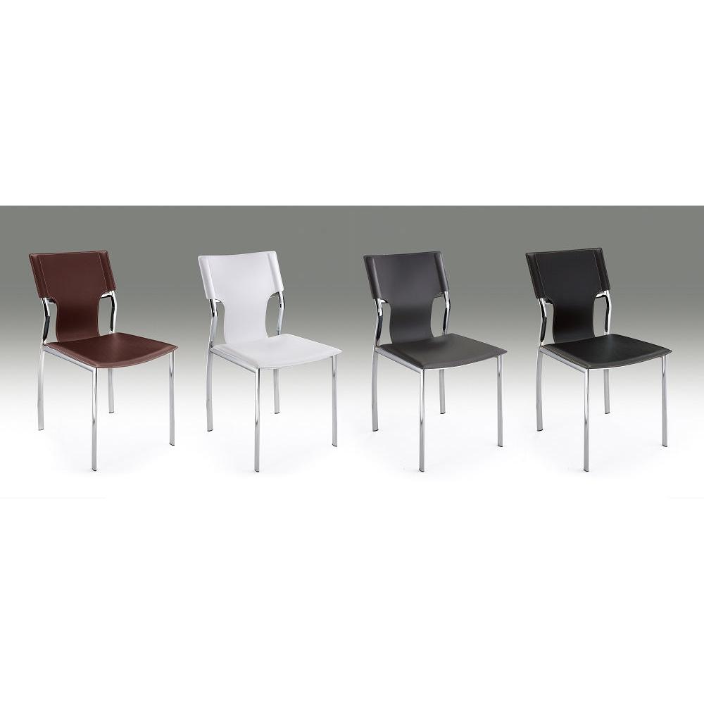 White Leather Side Chair W/Chrome Legs, Set Of 4. Picture 2