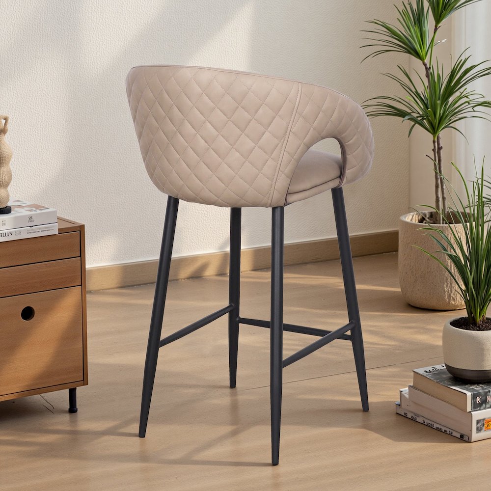 Set of 2 Quilted Taupe Faux Leather Counter Stools. Picture 7