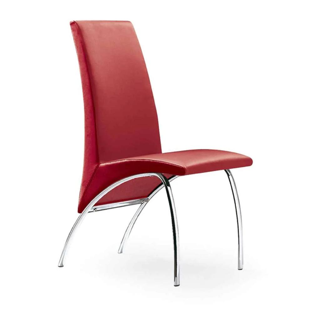 Chair,Red Pu Chrome Leg, Set Of 2. Picture 1