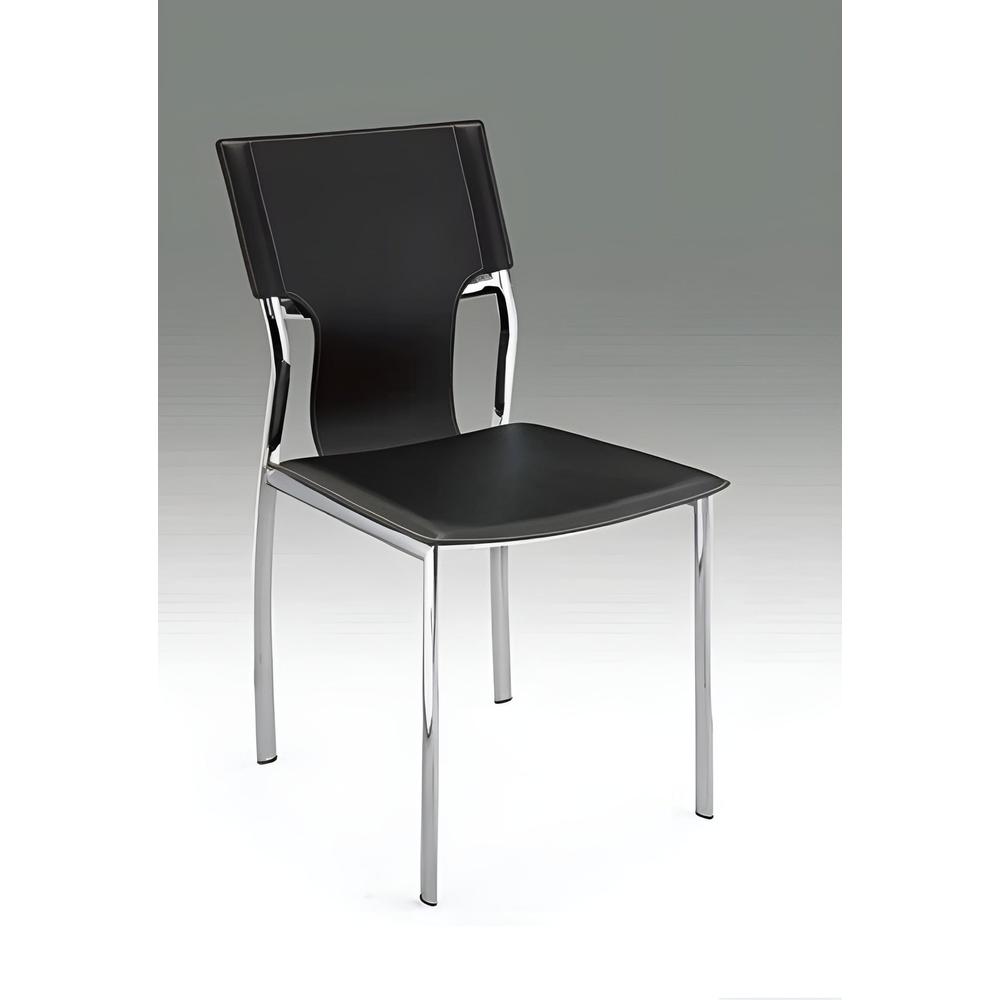 Black Leather Side Chair W/Chrome Legs, Set Of 4. Picture 1