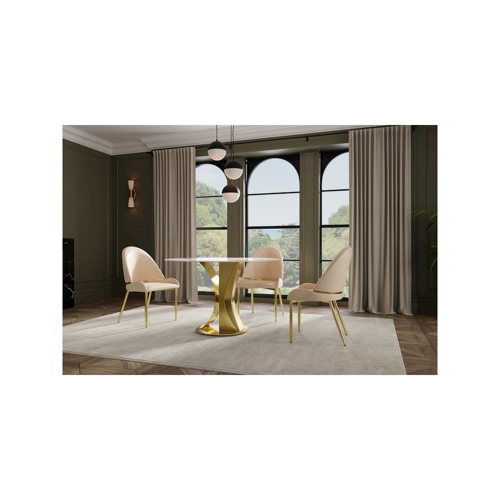 Set of 2 Champagne Color PU Leather Dining Chair with Matte Gold Fram. Picture 2
