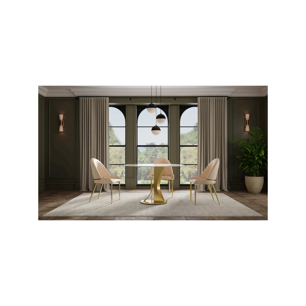 Set of 2 Champagne Color PU Leather Dining Chair with Matte Gold Fram. Picture 4