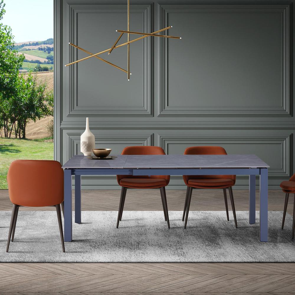 Matte Gray Ceramic Top And Gray Legs Extension Table. Picture 2