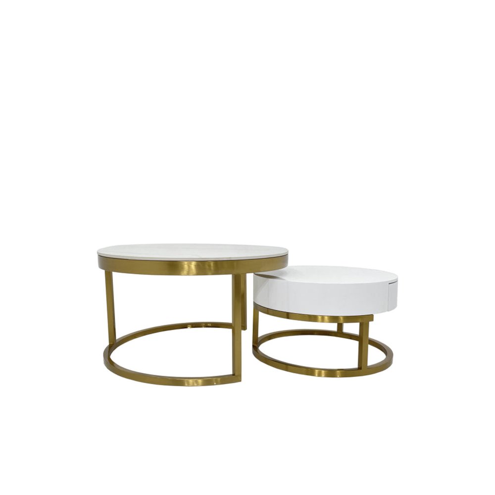 Coffee Table with Marble Top and Matte Gold Frame. Picture 3