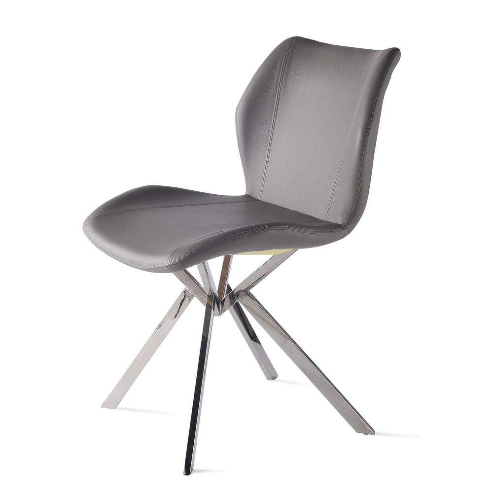 Dining Chair W/ Gray Seat And Chrome Legs, Set Of 4. Picture 1