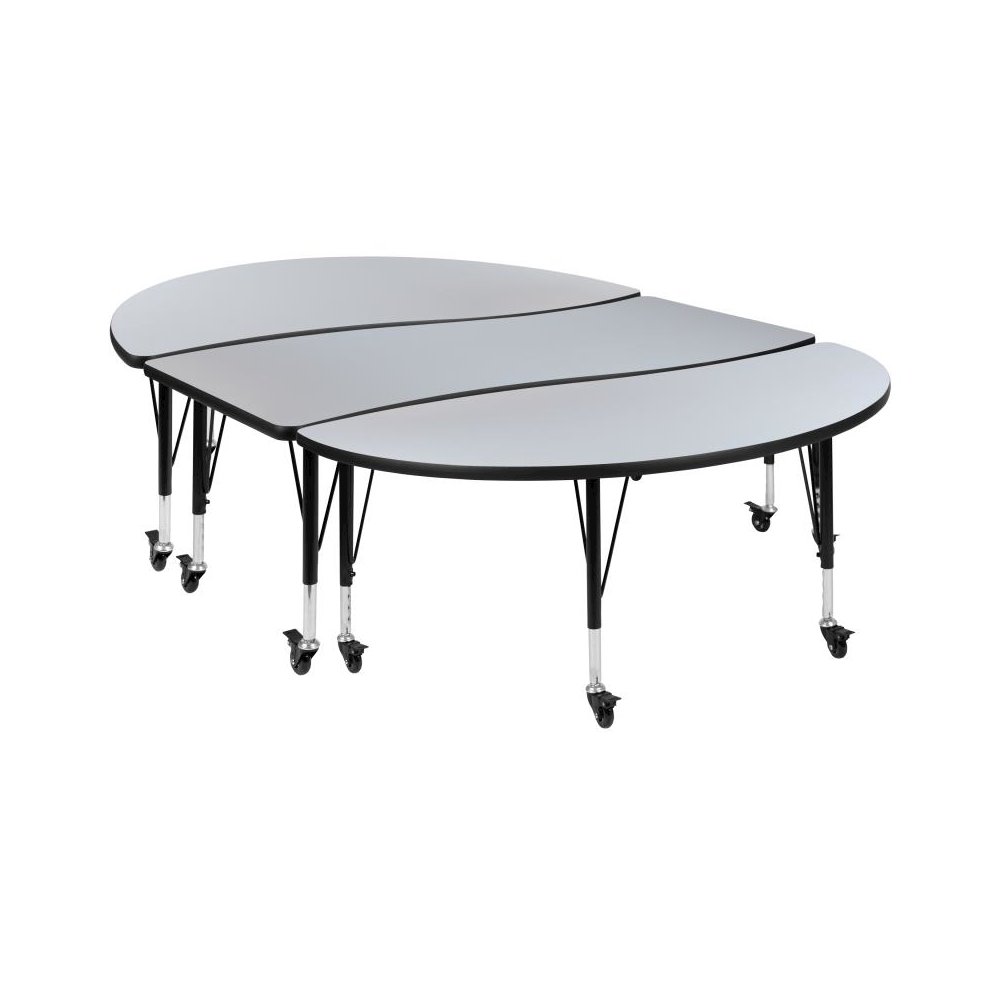 3 Piece Mobile 86" Oval Wave Flexible Grey Thermal Laminate Activity Table Set - Height Adjustable Short Legs. Picture 1