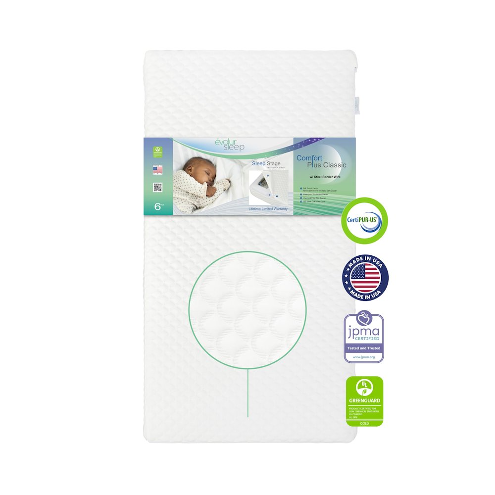 Evolur Sleep, Comfort Plus Classic 150 Coil  Inner Spring Crib And Toddler Mattress I Waterproof I GreenGuard Gold Certified I Removable Cover. Picture 1