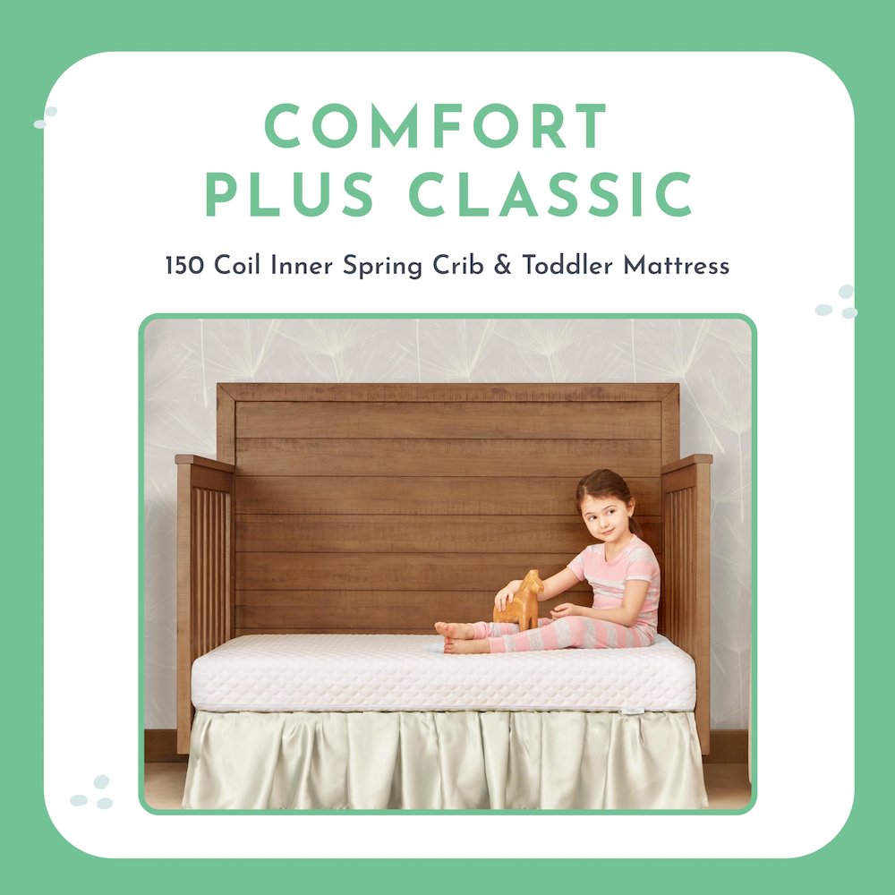 Evolur Sleep, Comfort Plus Classic 150 Coil  Inner Spring Crib And Toddler Mattress I Waterproof I GreenGuard Gold Certified I Removable Cover. Picture 3