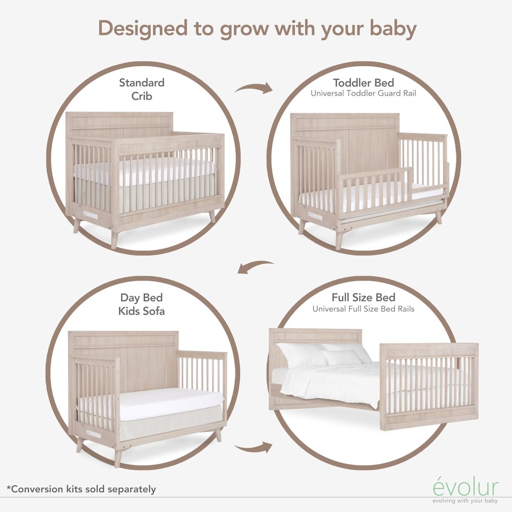 Evolur Convertible Crib Wooden Full Size Bed Rail, 812-SANDO. Picture 5