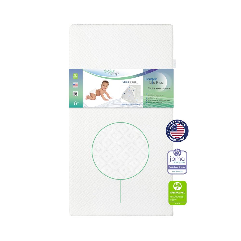 Evolur Sleep, Comfort Lite Plus With Natural Eucalyptus Fiber Crib And Toddler Mattress I Waterproof I Green Guard Gold Certified I Removable Cover. Picture 1