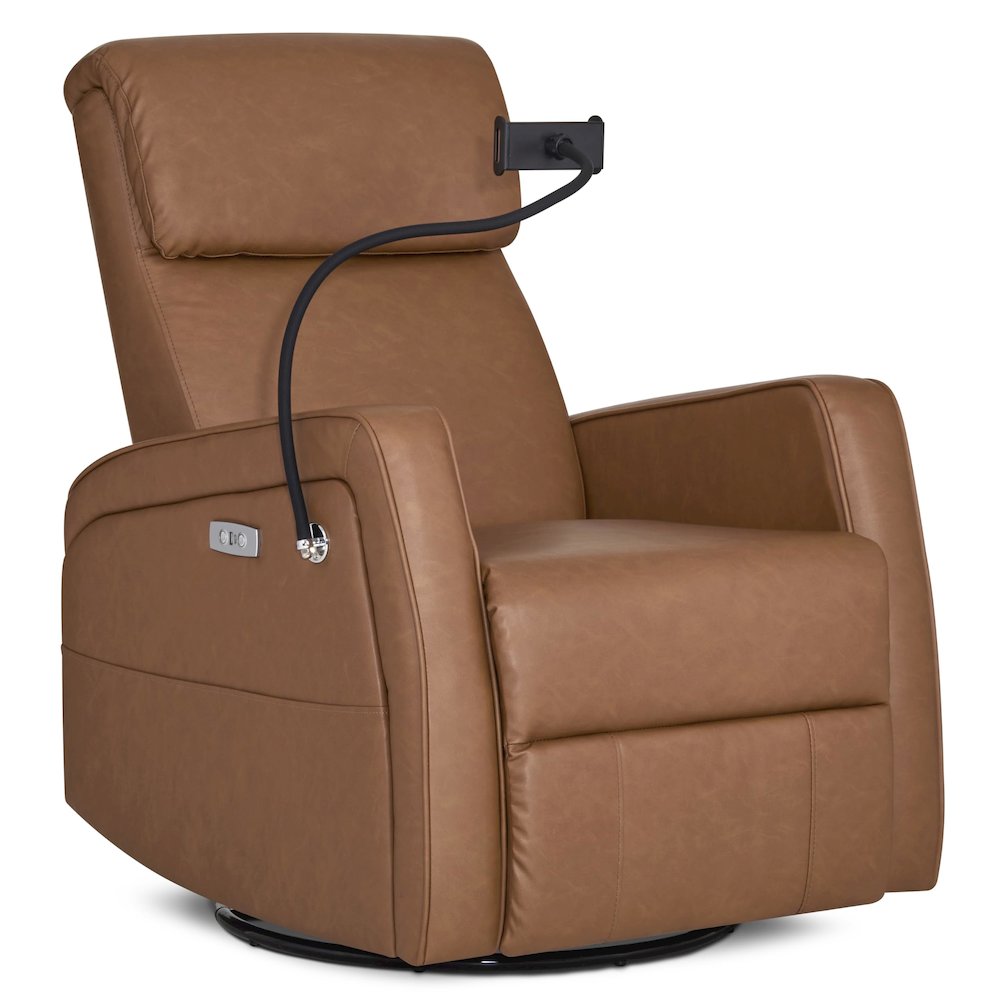 Evolur Maverick Power Recline Glider with Device Holder, Cognac. Picture 1