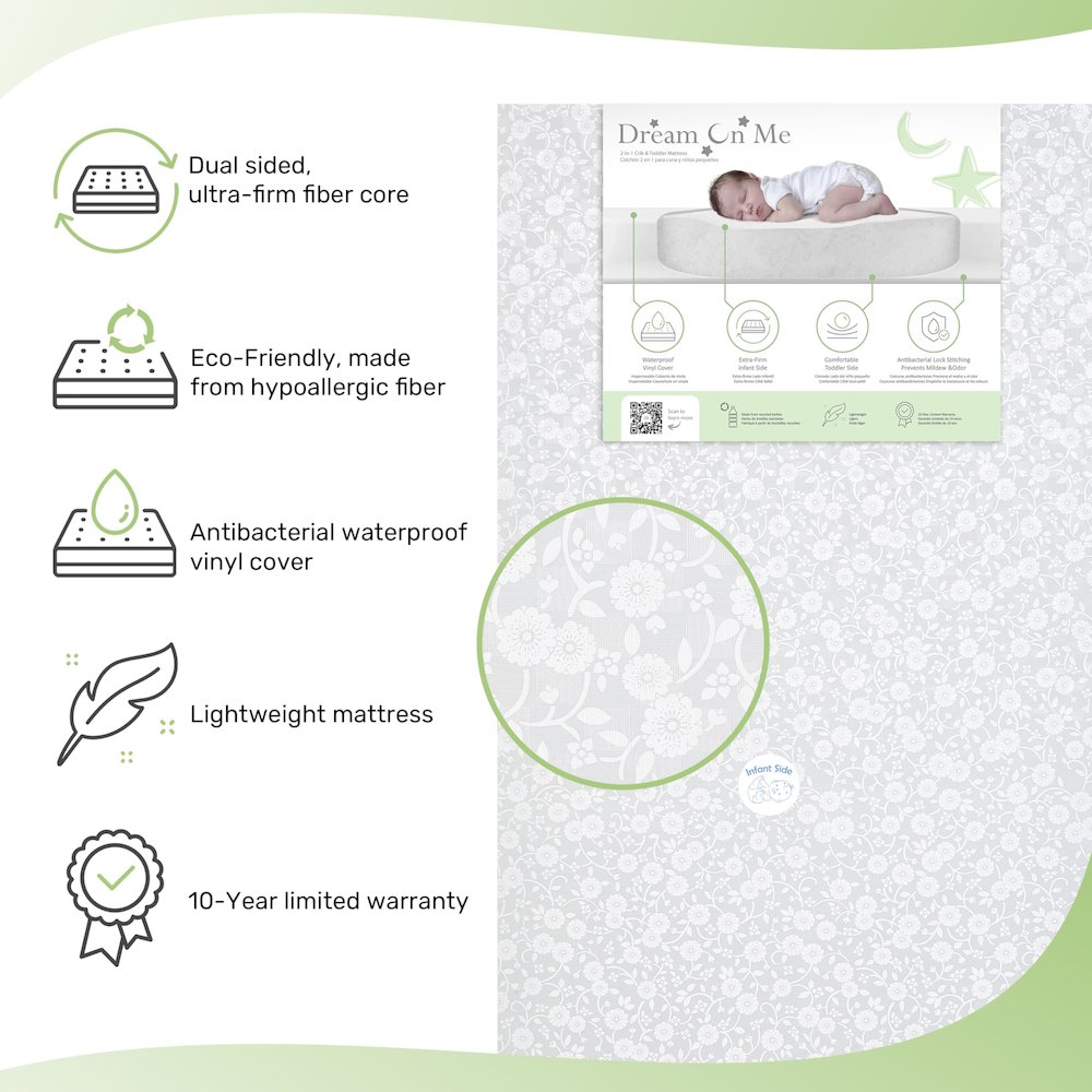 Dream On Me, Orthopedic Extra Firm Foam  Standard Crib Mattress, Grey. Picture 4