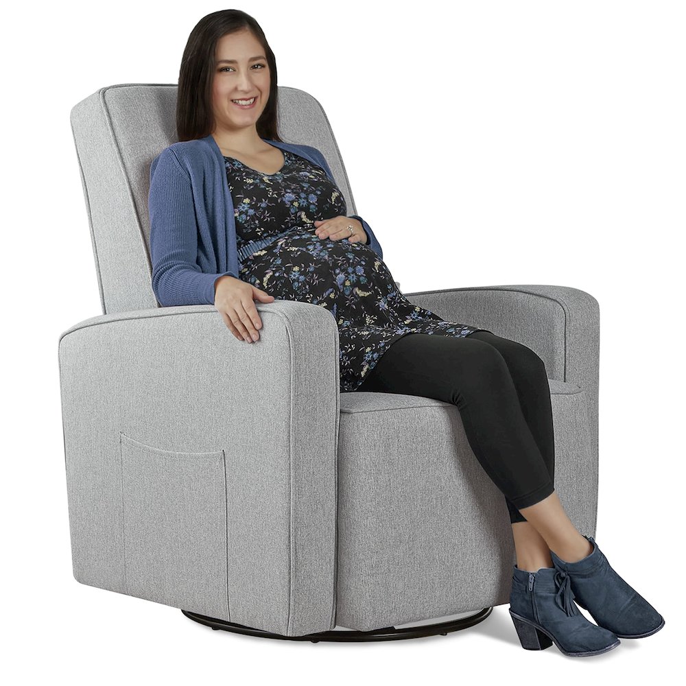 Evolur Holland Upholstered Swivel Glider And Ottoman | Rocker I Included Ottoman And Bonus Lumbar Pillow I Modern Design, 613-LTGRY. Picture 7