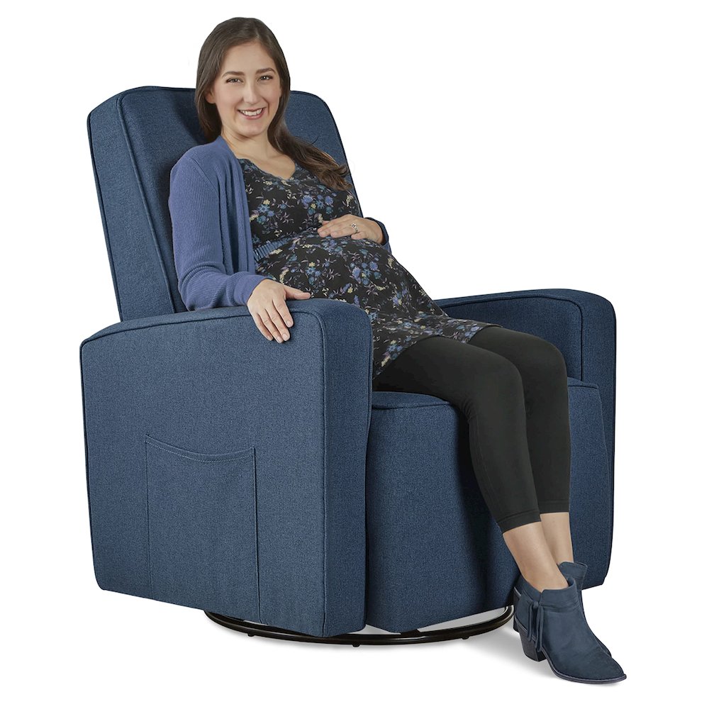 Evolur Holland Upholstered Swivel Glider And Ottoman | Rocker I Included Ottoman And Bonus Lumbar Pillow I Modern Design, 613-NAVY. Picture 7