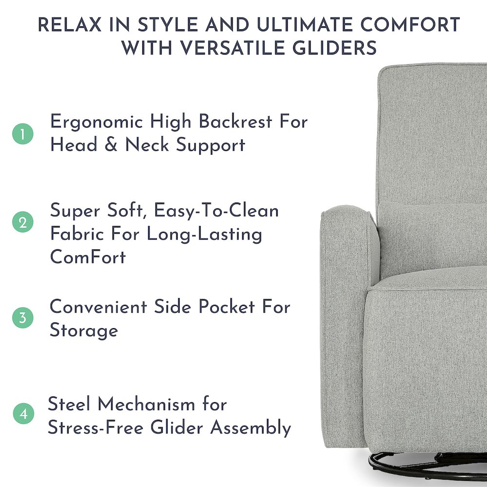 Evolur Holland Upholstered Swivel Glider And Ottoman | Rocker I Included Ottoman And Bonus Lumbar Pillow I Modern Design, 613-HARBOR. Picture 5