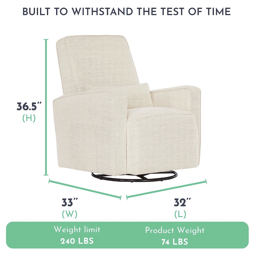 Evolur Holland Upholstered Swivel Glider And Ottoman | Rocker I Included Ottoman And Bonus Lumbar Pillow I Modern Design, 613-THUNDER. Picture 3