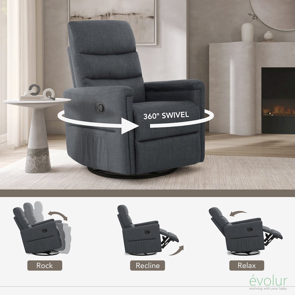 Evolur Peyton Manual Recline Glider with Full 360-Degree Swivel. Picture 4