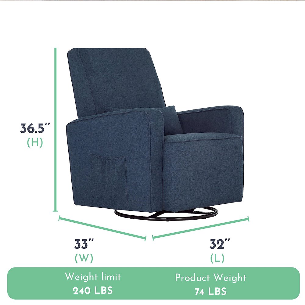 Evolur Holland Upholstered Swivel Glider And Ottoman | Rocker I Included Ottoman And Bonus Lumbar Pillow I Modern Design, 613-NAVY. Picture 3