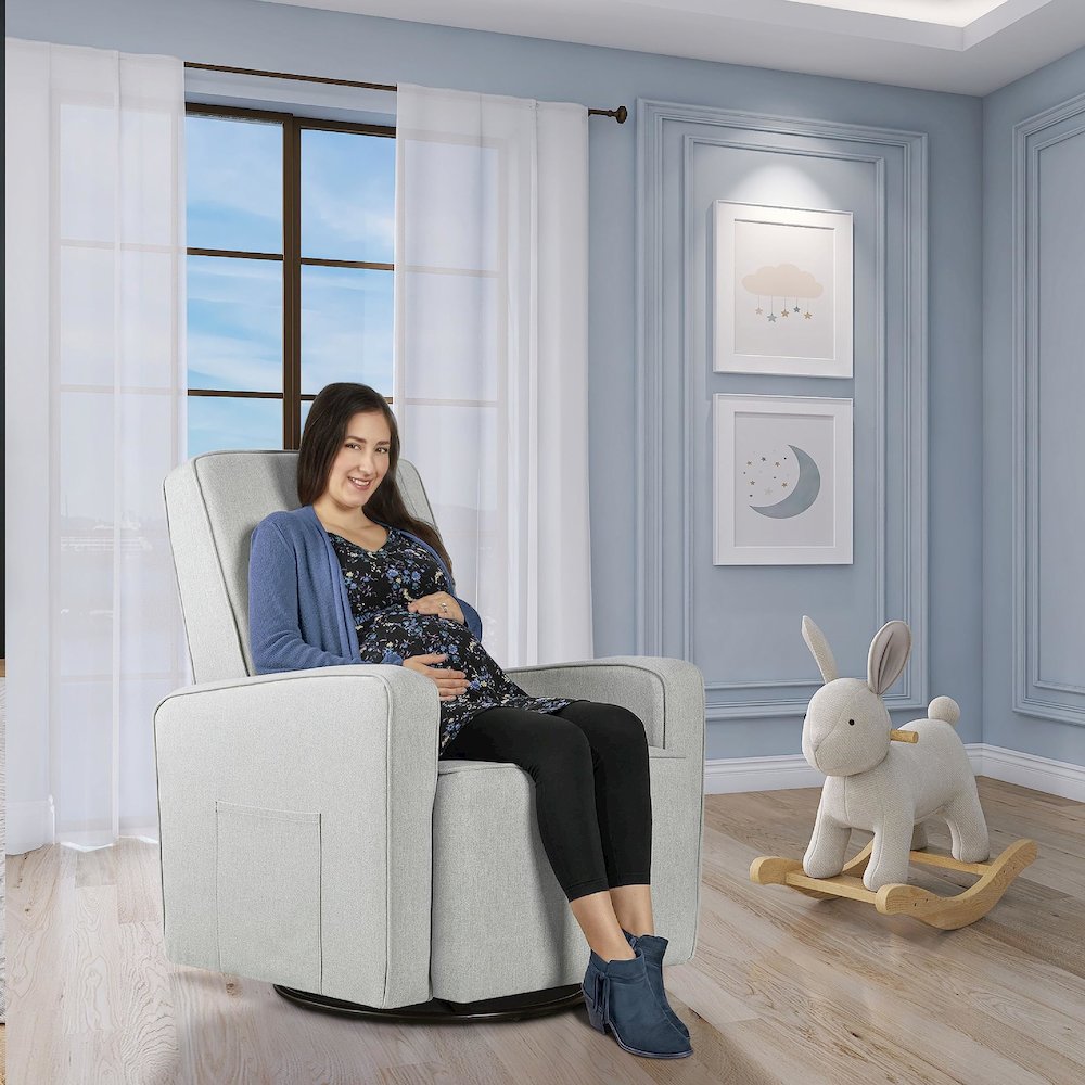 Evolur Holland Upholstered Swivel Glider And Ottoman | Rocker I Included Ottoman And Bonus Lumbar Pillow I Modern Design, 613-HARBOR. Picture 2