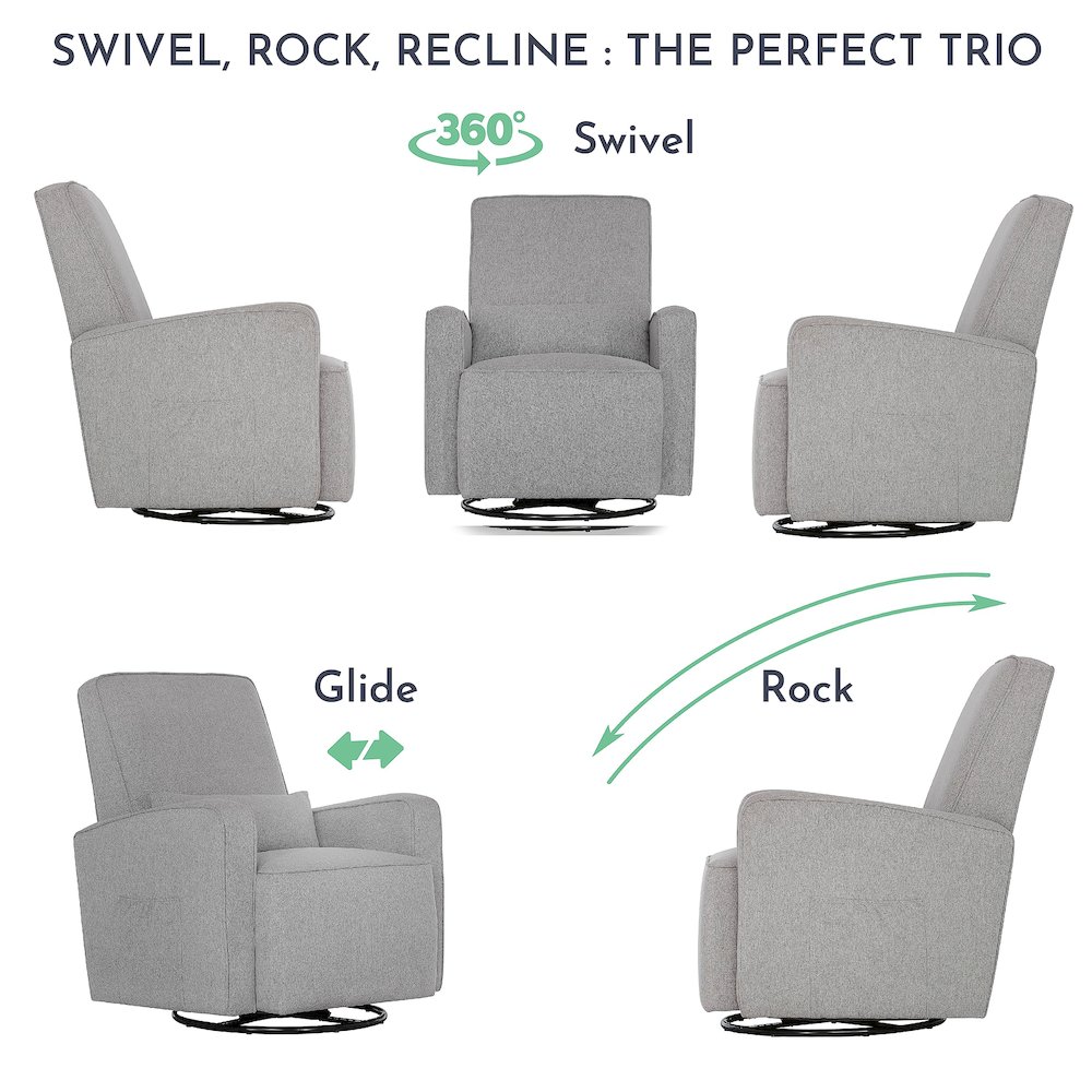 Evolur Holland Upholstered Swivel Glider And Ottoman | Rocker I Included Ottoman And Bonus Lumbar Pillow I Modern Design, 613-LTGRY. Picture 6
