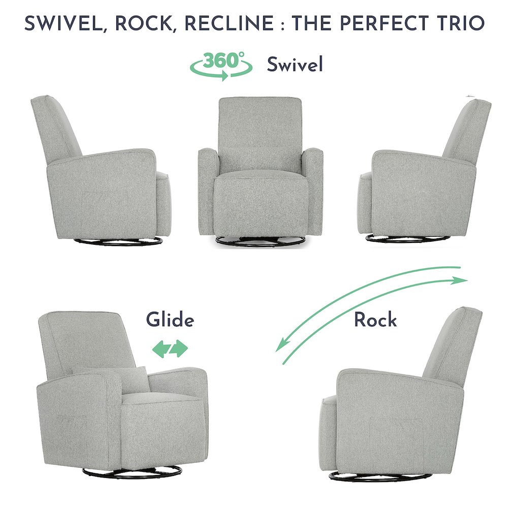 Evolur Holland Upholstered Swivel Glider And Ottoman | Rocker I Included Ottoman And Bonus Lumbar Pillow I Modern Design, 613-HARBOR. Picture 6