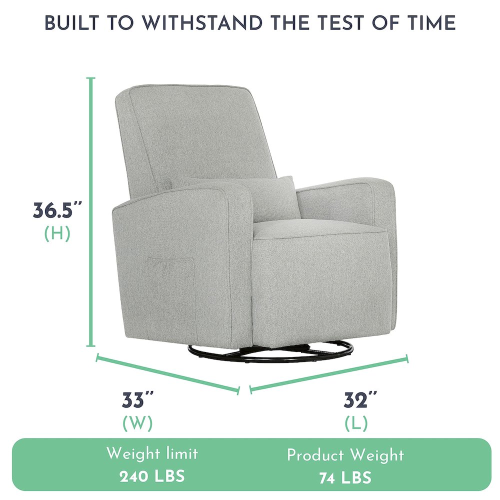 Evolur Holland Upholstered Swivel Glider And Ottoman | Rocker I Included Ottoman And Bonus Lumbar Pillow I Modern Design, 613-HARBOR. Picture 3
