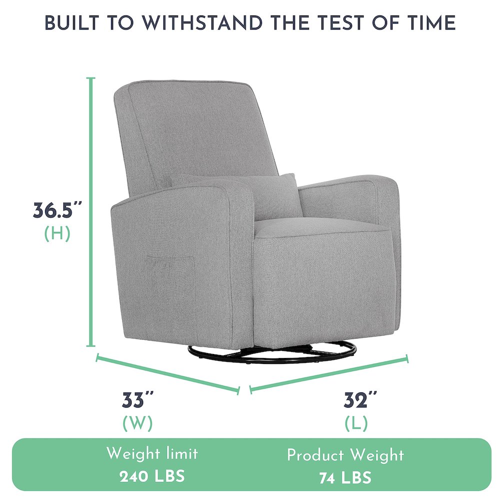 Evolur Holland Upholstered Swivel Glider And Ottoman | Rocker I Included Ottoman And Bonus Lumbar Pillow I Modern Design, 613-LTGRY. Picture 3