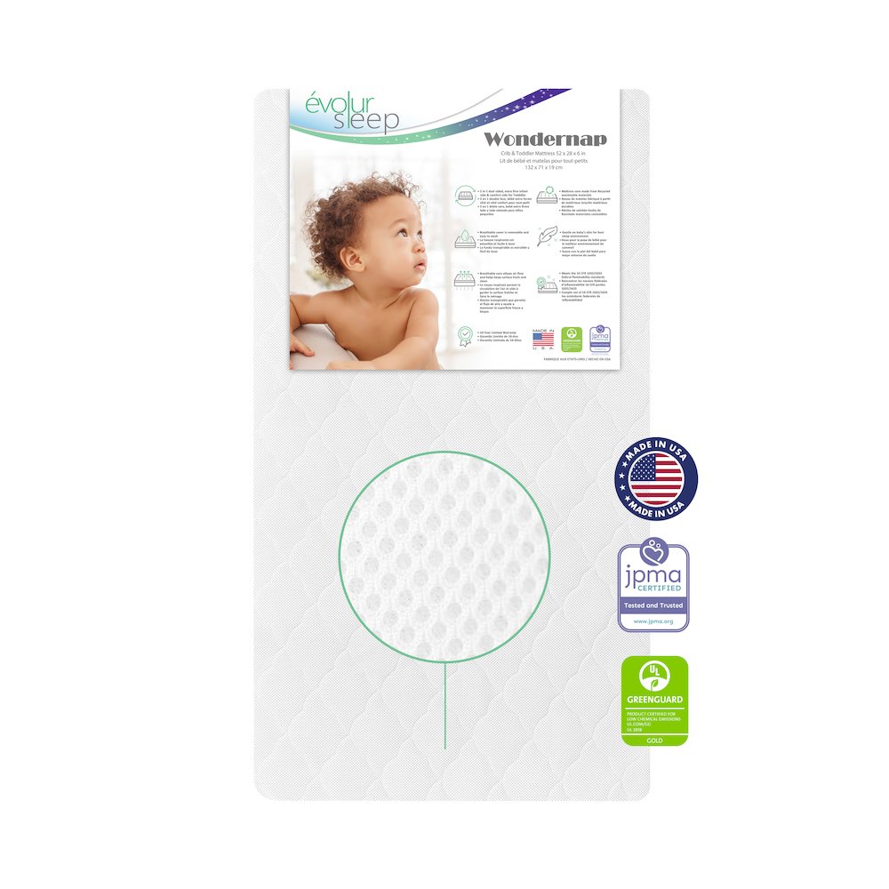 Evolur Wondernap 2 in 1 Full-size Crib Mattress, White. Picture 1