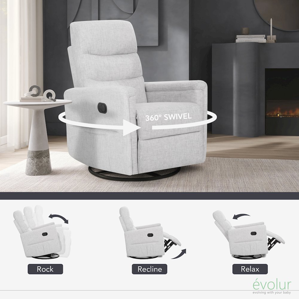 Evolur Peyton Manual Recline Glider with Full 360-Degree Swivel. Picture 4