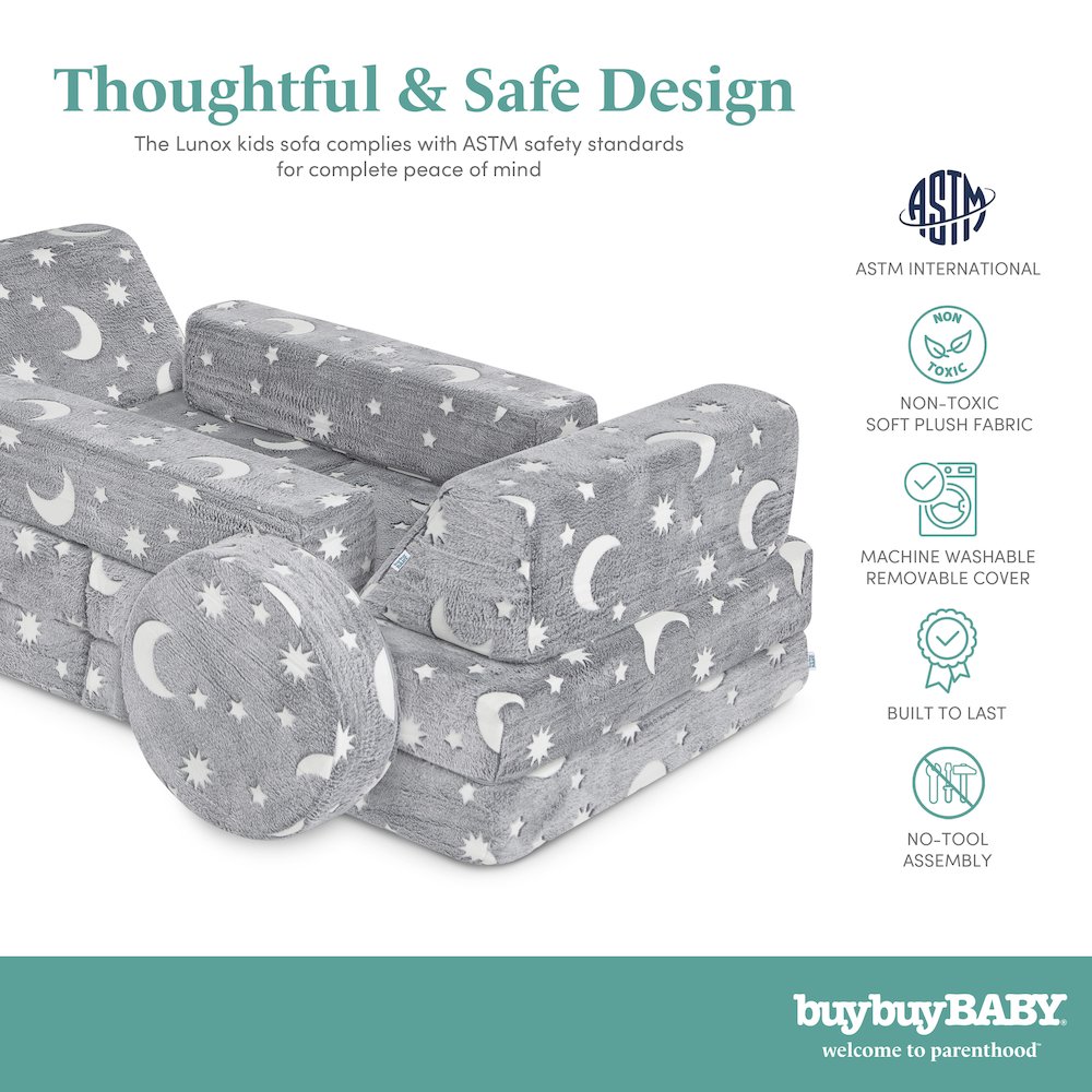 Evolur Lunox Kids Sofa, Grey. Picture 5
