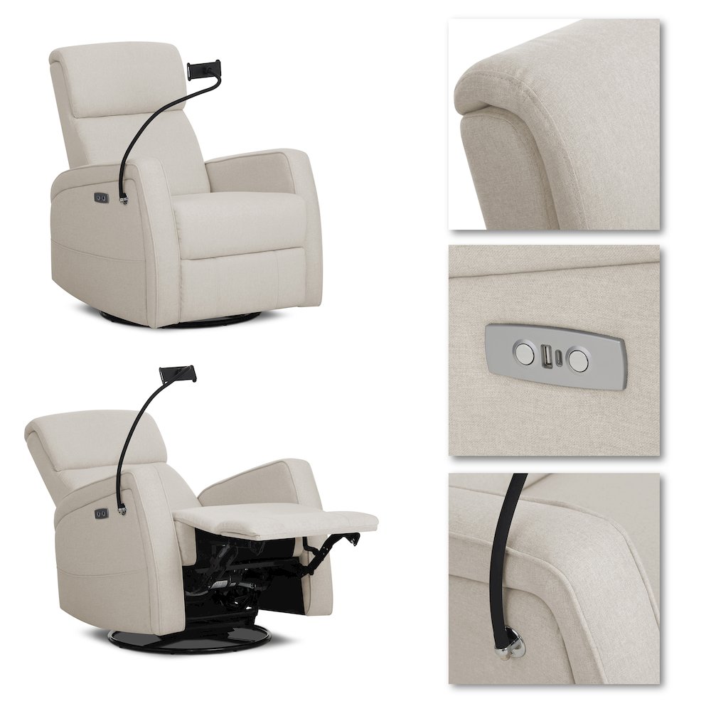 Evolur Maverick Power Recline Glider with Device Holder, Light Sand. Picture 3