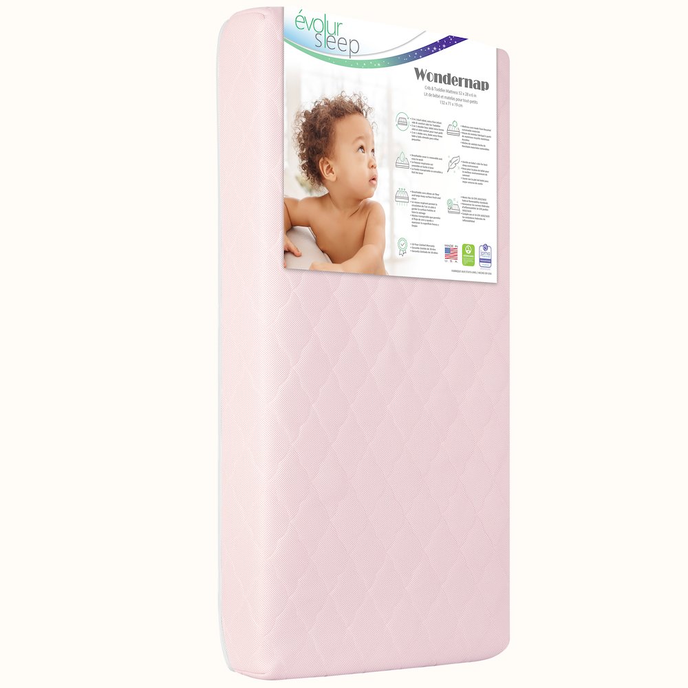 Evolur Wondernap 2 in 1 Full-size Crib Mattress, Pink. Picture 2