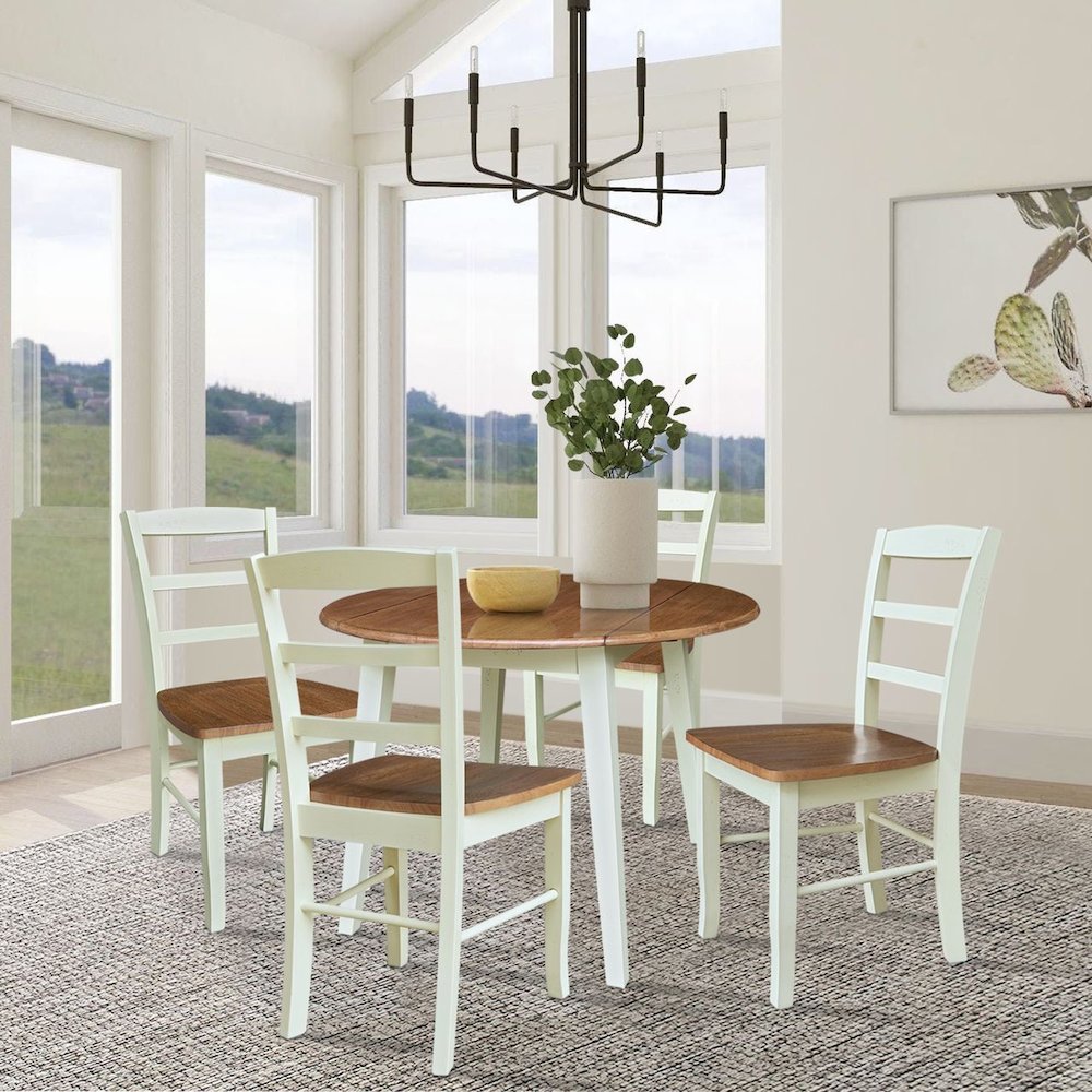 42" Round Dual Drop Leaf Dining Table with 4 Chairs. Picture 2