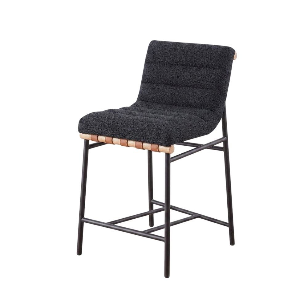 Black Boucle Fabric Counter Height Stool with Steel and Wood Frame. Picture 1