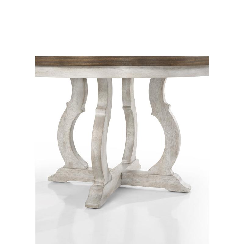 Havanna Vintage Walnut 5 Piece 47" Wide Contemporary Round Dining Table Set with Off White Fabric Chairs. Picture 5