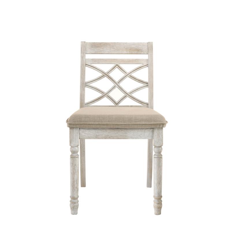 Havanna Vintage Walnut 5 Piece 47" Wide Contemporary Round Dining Table Set with Off White Fabric Chairs. Picture 8