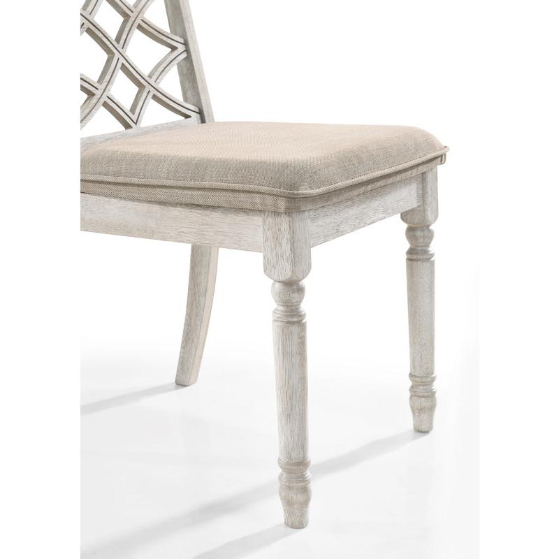 Havanna Vintage Walnut 5 Piece 47" Wide Contemporary Round Dining Table Set with Off White Fabric Chairs. Picture 11