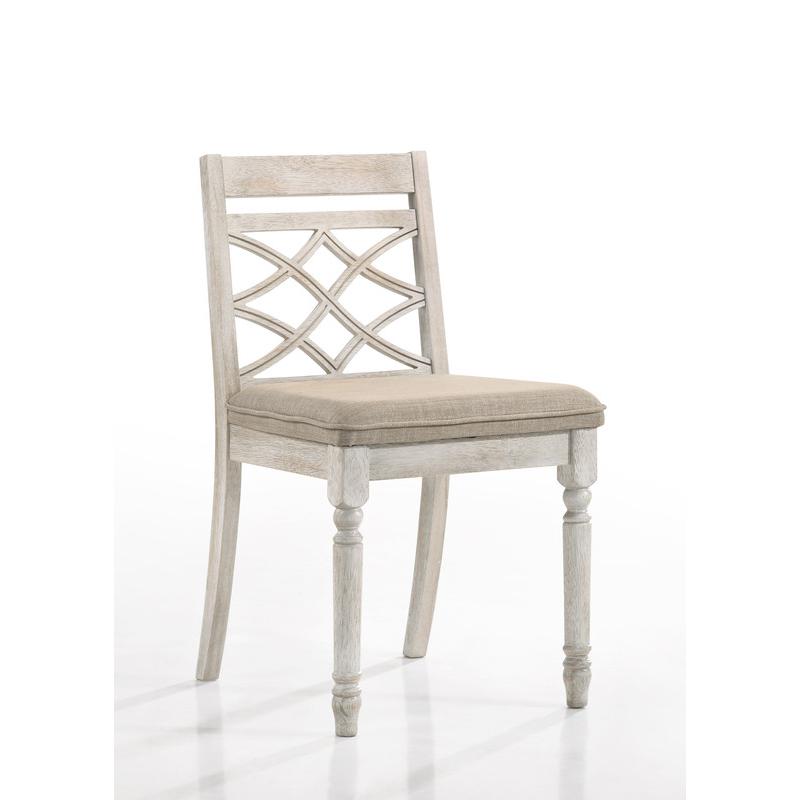 Havanna Vintage Walnut 5 Piece 47" Wide Contemporary Round Dining Table Set with Off White Fabric Chairs. Picture 7