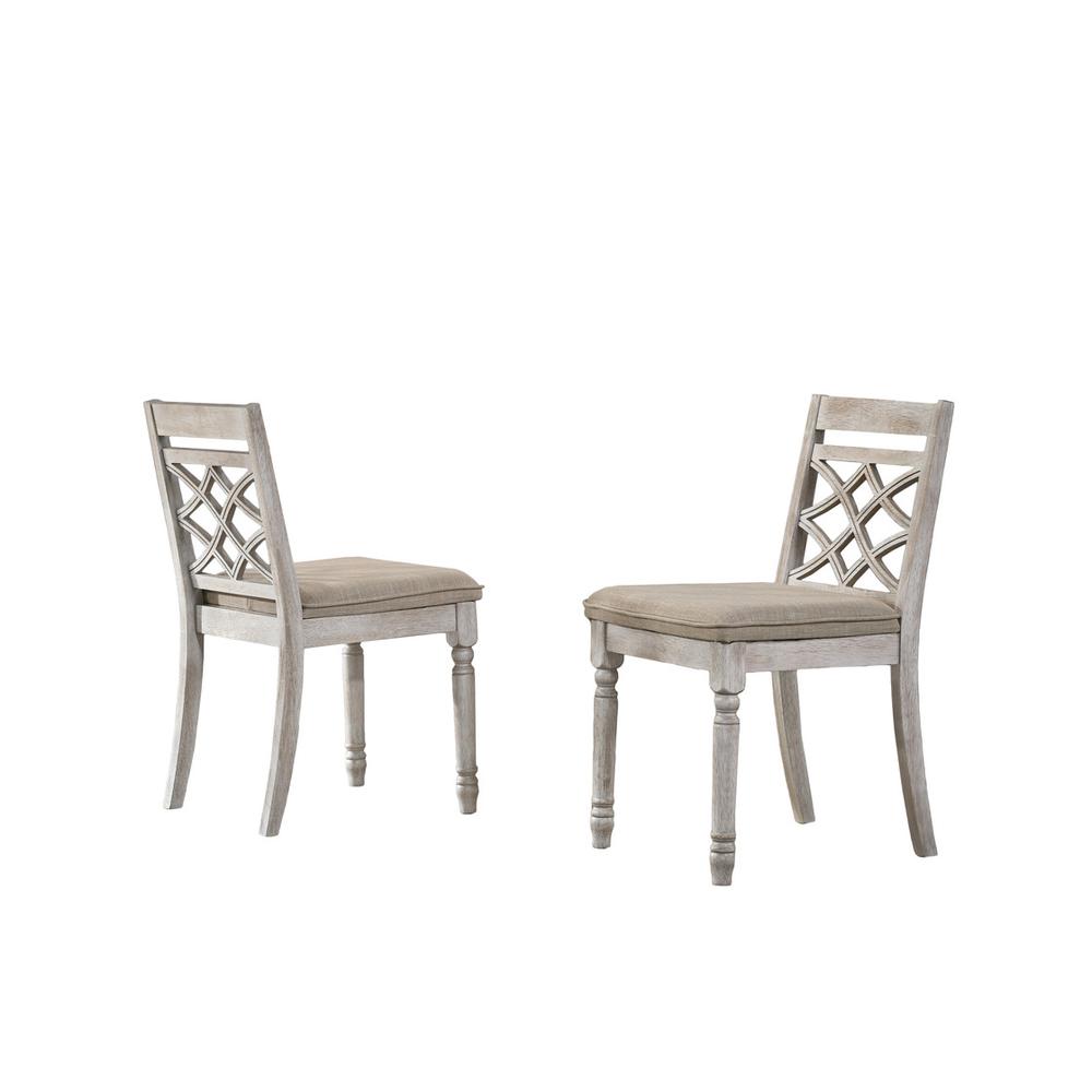 Havanna Vintage Walnut 5 Piece 47" Wide Contemporary Round Dining Table Set with Off White Fabric Chairs. Picture 6