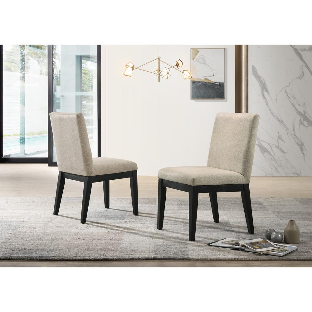 Jasper Ebony Black 5 Piece 59" Wide Contemporary Round Dining Table Set with Beige Fabric Chairs. Picture 8