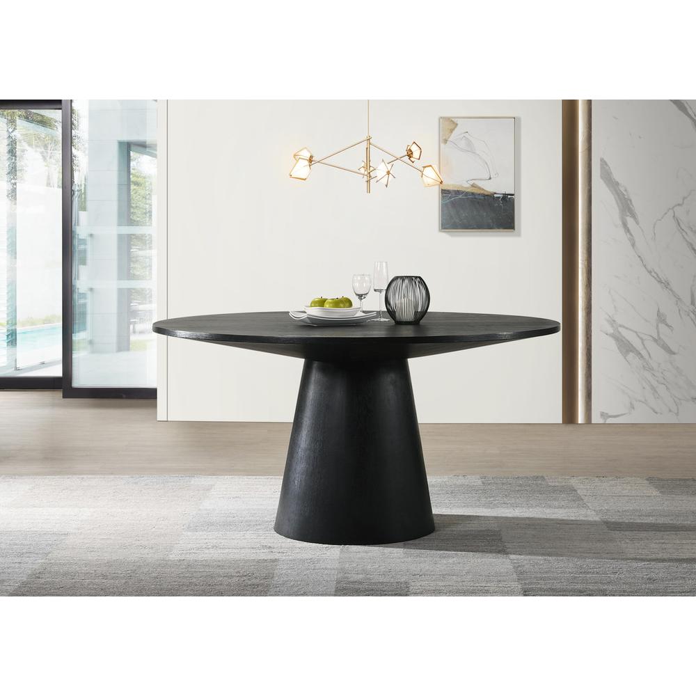 Jasper Ebony Black 5 Piece 59" Wide Contemporary Round Dining Table Set with Beige Fabric Chairs. Picture 3