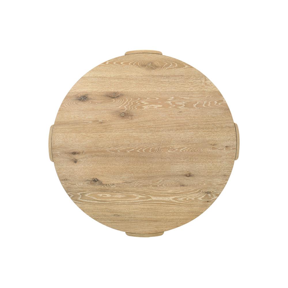 Bowen Oak Finish 47" Round Dining Table Set with Cream Color Upholstered Chairs. Picture 6