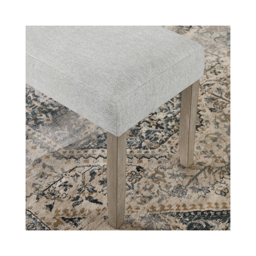 Tabitha Light Oak Finish Dining Bench with Light Gray Fabric. Picture 3