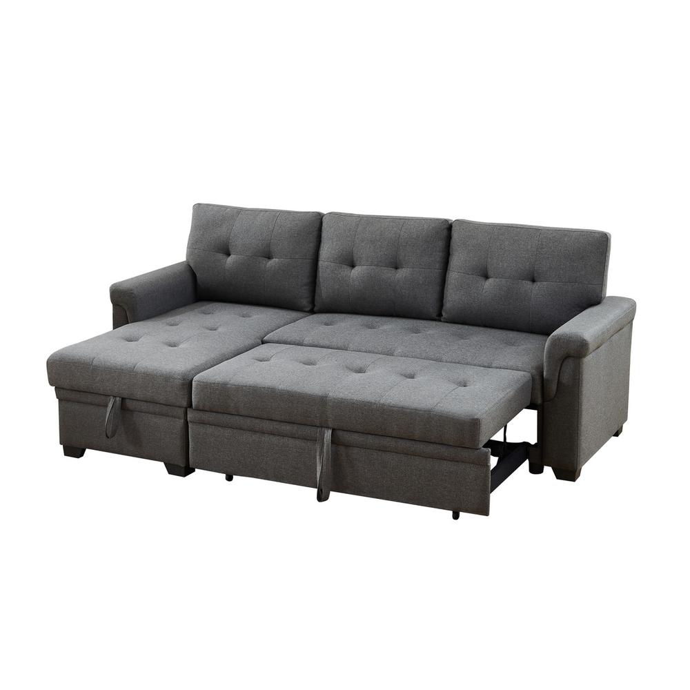 Sierra Dark Gray Linen Reversible Sleeper Sectional Sofa with Storage Chaise. Picture 2