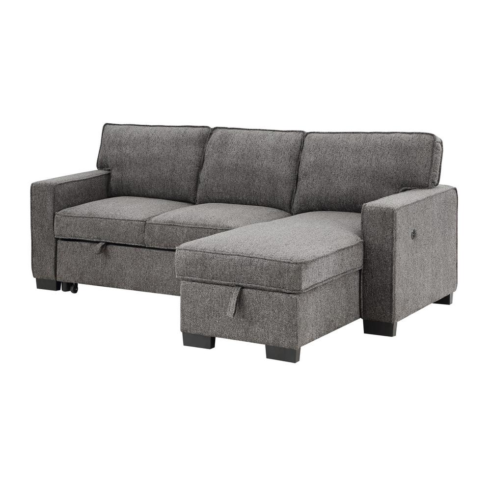 Estelle Dark Gray Fabric Reversible Sleeper Sectional with Storage Chaise Drop-Down Table 2 Cup Holders and 2 USB Ports. Picture 2