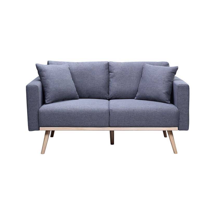 Easton Dark Gray Linen Fabric Sofa Loveseat Living Room Set with USB Charging Ports Pockets & Pillows. Picture 6