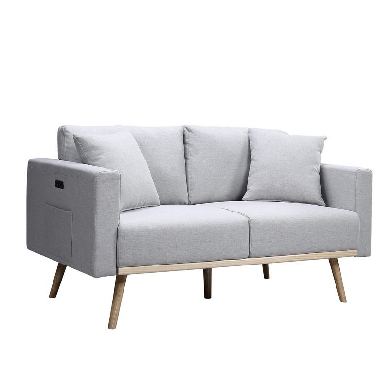 Easton Light Gray Linen Fabric Sofa Loveseat Living Room Set with USB ...