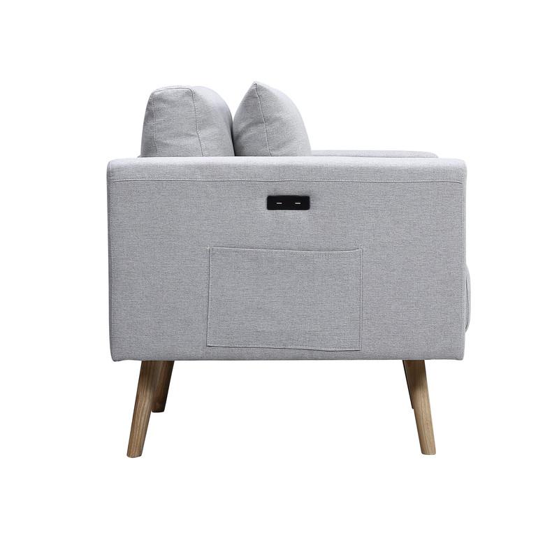 Easton Light Gray Linen Fabric Sofa Loveseat Living Room Set with USB ...