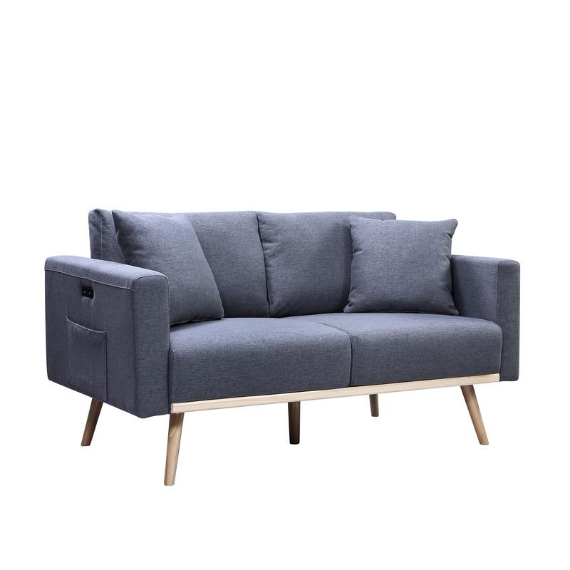 Easton Dark Gray Linen Fabric Sofa Loveseat Living Room Set with USB Charging Ports Pockets & Pillows. Picture 5